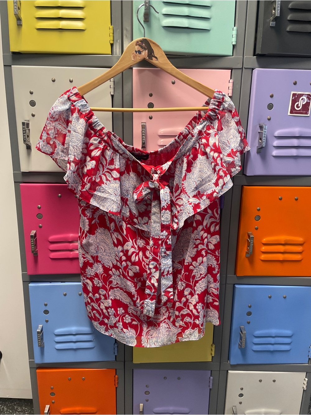 Women's Red Floral Off-Shoulder Ruffle Top, XL